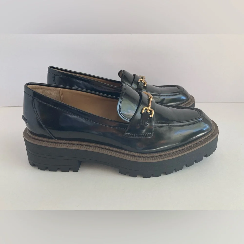 Women's Sam Edelman Black  Laurs Loafer Size 7.5M Leather Chunky Platform - Picture 3 of 9
